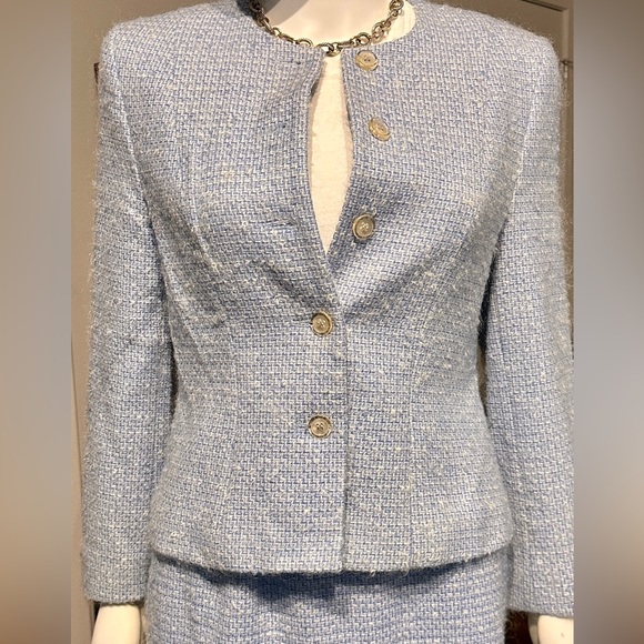Vintage Pendleton Tweed baby blue & white blazer and skirt. - Picture 2 of 8